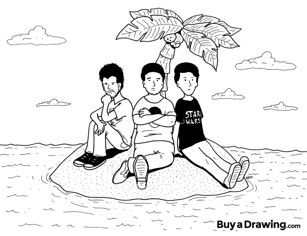 1024x786 three friends stranded on an island cartoon drawing - Friends Cartoon Drawing