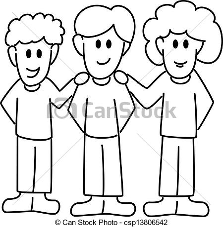 450x460 Vector Illustration Of Three Cartoon Friends - Friends Cartoon Drawing