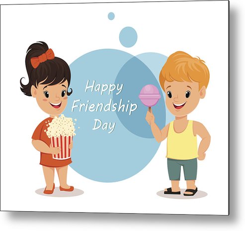 493x465 happy friendship day smiling girl with popcorn and boy with candy - Friendship Day Drawing