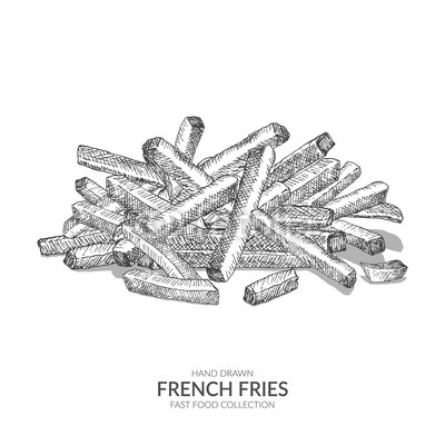 400x400 hand drawn french fries illustration with ink and pen vintage - Fries Drawing