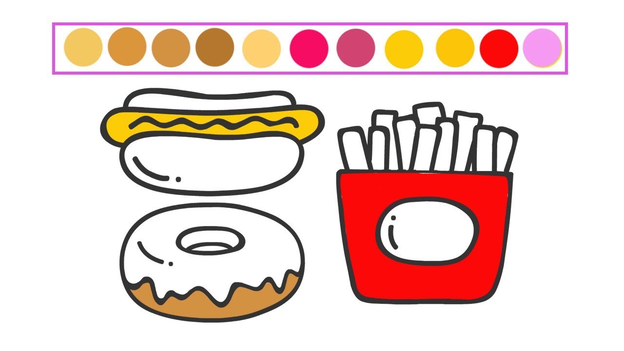 1280x720 how to draw doughnut fries hotdog step - Fries Drawing