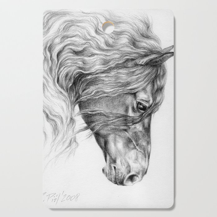 700x700 black friesian horse portrait black white pencil drawing cutting - Friesian Drawing