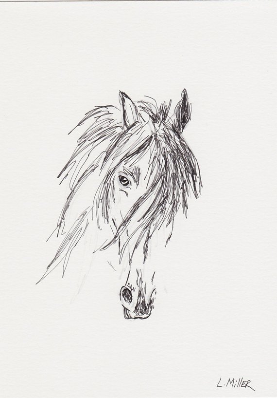 570x817 friesian horse sketchhorse pen and ink drawing equine etsy - Friesian Horse Drawing