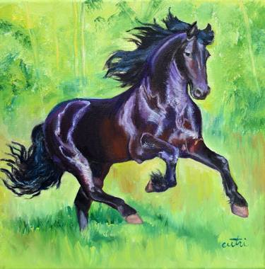 375x380 black friesian horse painting - Friesian Horse Drawing