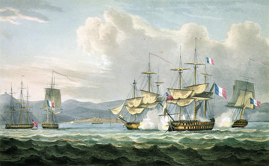 900x554 Frigate Action In Vizagapatam Roads Drawing - Frigate Drawing