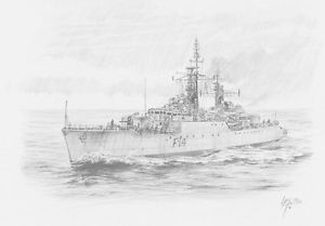 300x209 Hms Leopard Type Frigate Royal Navy Ship Drawing Art Print - Frigate Drawing