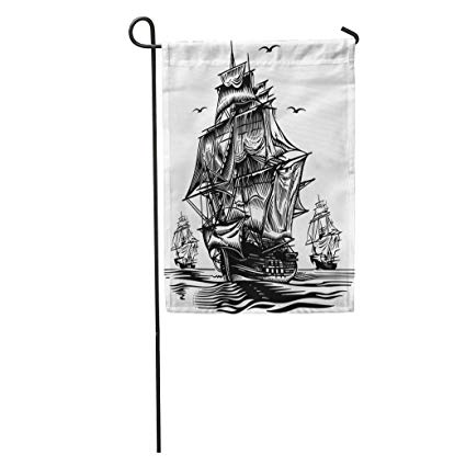 425x425 Semtomn Garden Flag Navy Ship Engraving Pirate - Frigate Drawing
