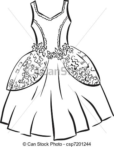 366x470 Retro Dress Outline Illustration - Frock Drawing