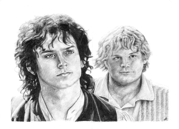 570x411 Frodo And Sam Pencil Drawing Etsy - Frodo Drawing