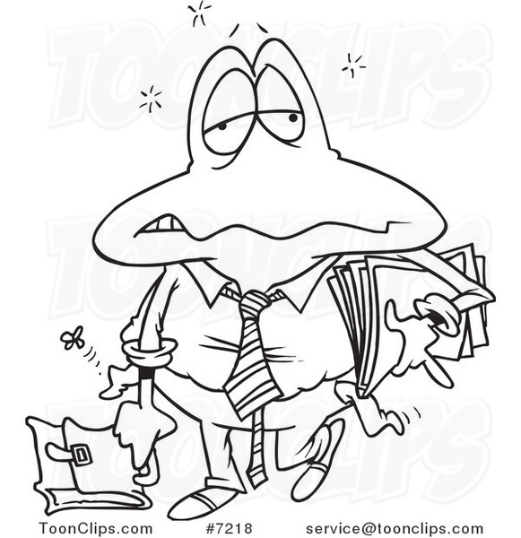 581x600 Cartoon Black And White Line Drawing Of A Tired Frog Business Man - Frog Line Drawing