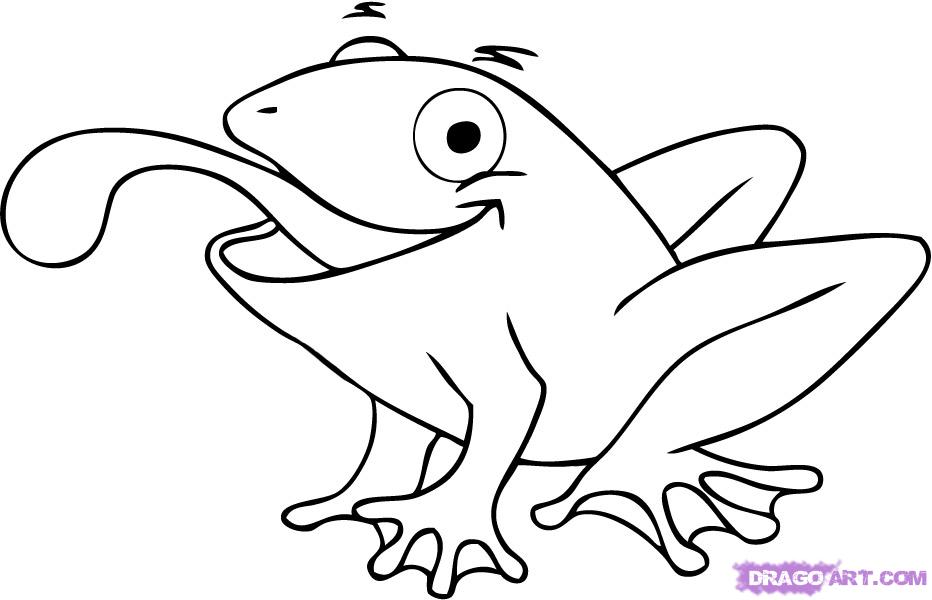 932x600 How To Draw A Cartoon Frog, Step - Frog Line Drawing