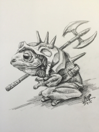 320x427 Frog Warrior Pencil Sketch - Frog Pencil Drawing