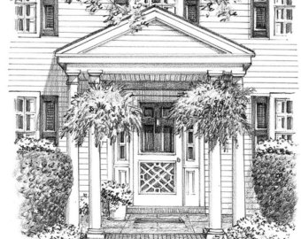 340x270 Front Door Sketch Etsy - Front Door Drawing