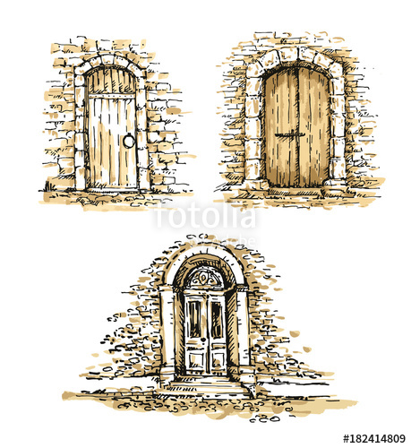 459x500 old door freehand drawing of front door, old street sketch - Front Door Drawing