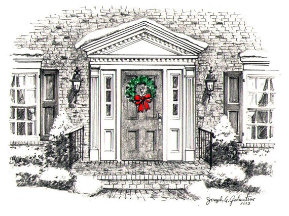 570x427 Reserved Listing For Donna M Custom Art Of Your Front Etsy - Front Door Drawing