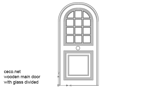 640x360 Autocad Drawing Wooden Main Door With Glass Divided Dwg - Front Door Drawing