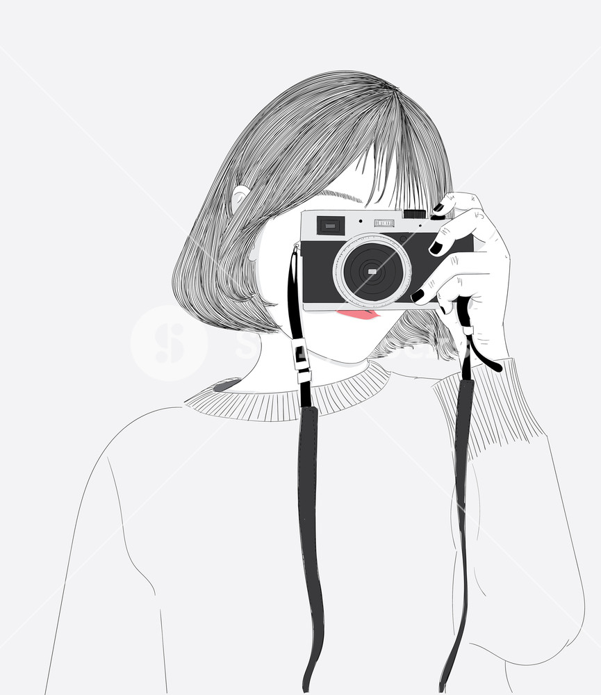 865x1000 Doodle Beautiful Woman Drawing The Short Haired Girl Is Taking - Front Drawing