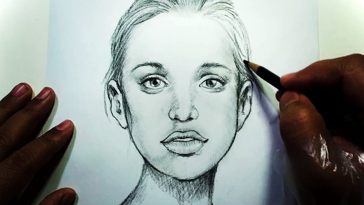 1280x720 How To Draw A Girl Face Portrait Drawing Front View Yzarts - Front Face Drawing