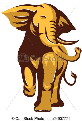 318x470 Elephant Charging Front Vector Illustration Of An African Bull - Front Facing Elephant Drawing