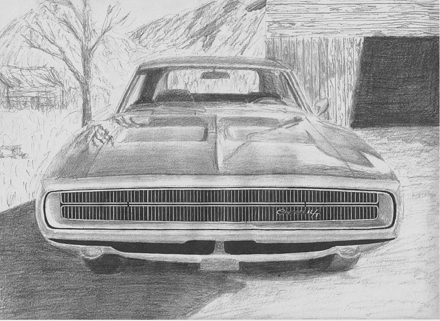 900x658 Dodge Charger Rt Front View Muscle Car Art Print Mixed - Front Of Car Drawing