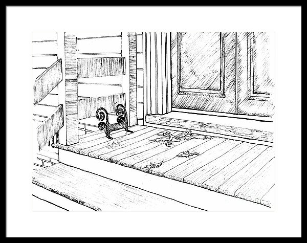 600x475 front porch with boot scraper framed print - Front Porch Drawing