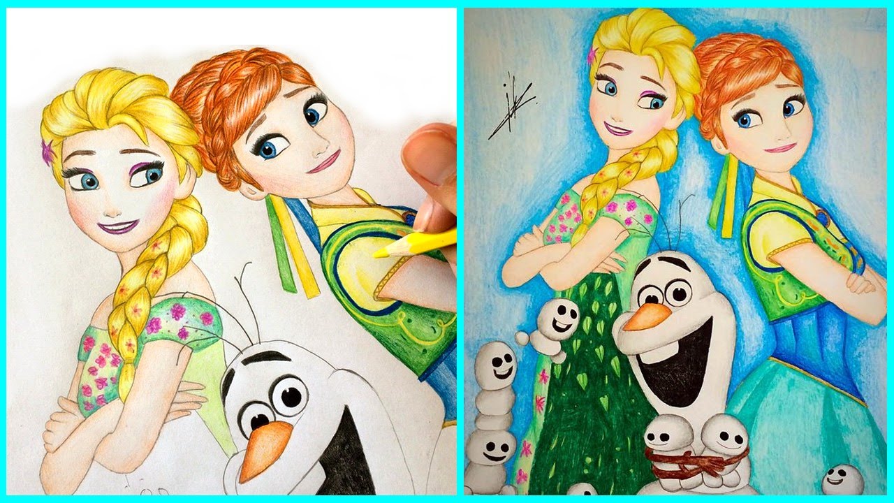 1280x720 Frozen Fever Drawing Elsa, Anna And Olaf - Frozen Anna And Elsa Drawing