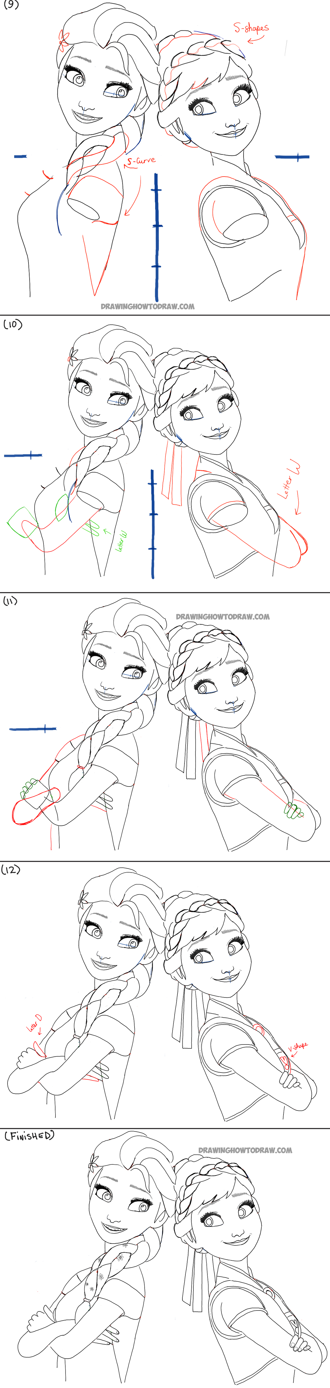 1100x4624 How To Draw Anna And Elsa From Disney's Frozen Fever With Easy - Frozen Anna And Elsa Drawing