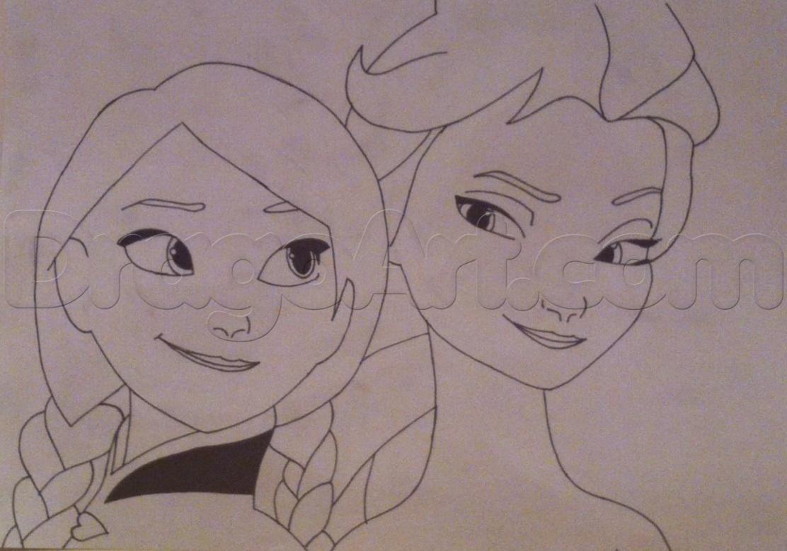 1112x779 How To Draw Anna And Elsa From Frozen, Step - Frozen Anna And Elsa Drawing