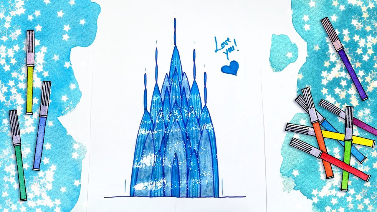 1280x720 Drawing And Coloring For Kids Christmas Edition Draw Elsa - Frozen Castle Drawing