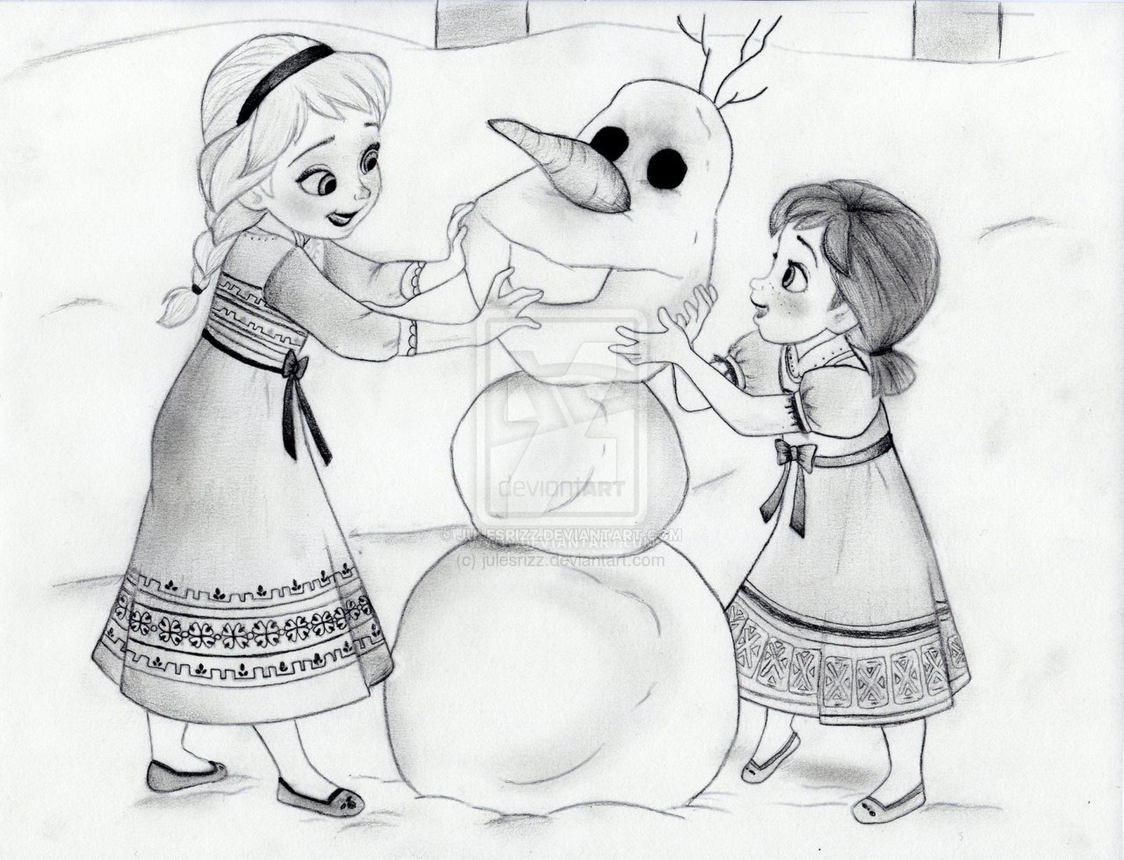 1600x1225 Elsa And Anna Make Olaf - Frozen Drawing Anna And Elsa