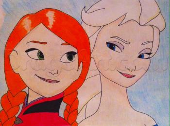 350x259 How To Draw Anna And Elsa From Frozen, Step - Frozen Drawing Anna And Elsa