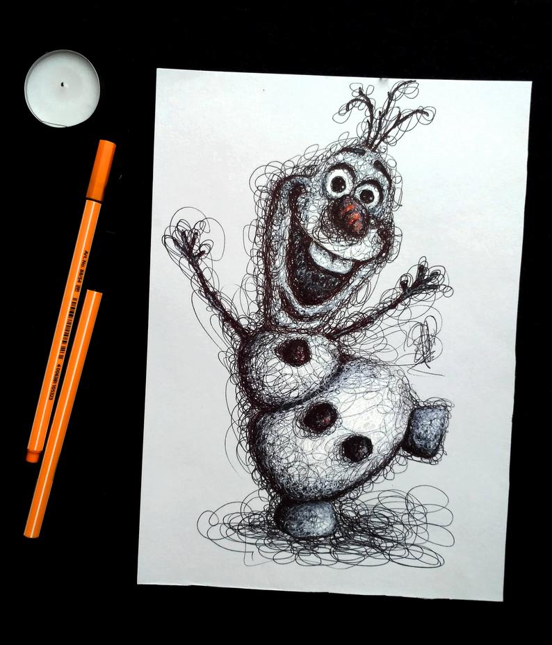 794x928 Olaf Original Scribble Drawing Based On The Disney Movie Frozen Etsy - Frozen Drawing Paper