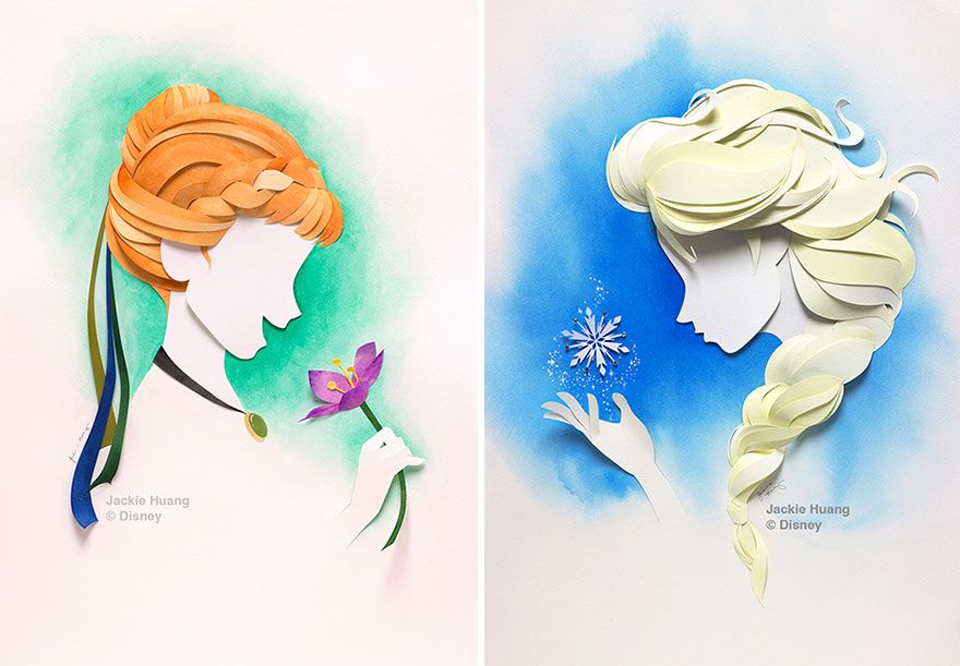 880x611 Anna And Elsa Frozen Paper Art - Frozen Drawing Paper