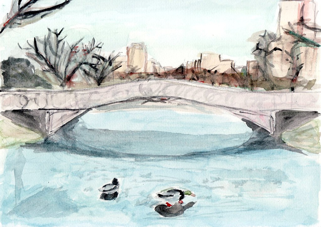 1024x724 Tim Brown Ducks On Frozen Lake, Central Park - Frozen Lake Drawing