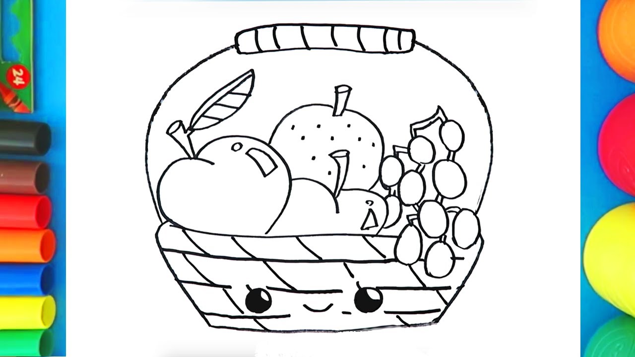 1280x720 Fruit Basket Colouring With Coloured Baskets Also Pictures - Fruit Basket Drawing