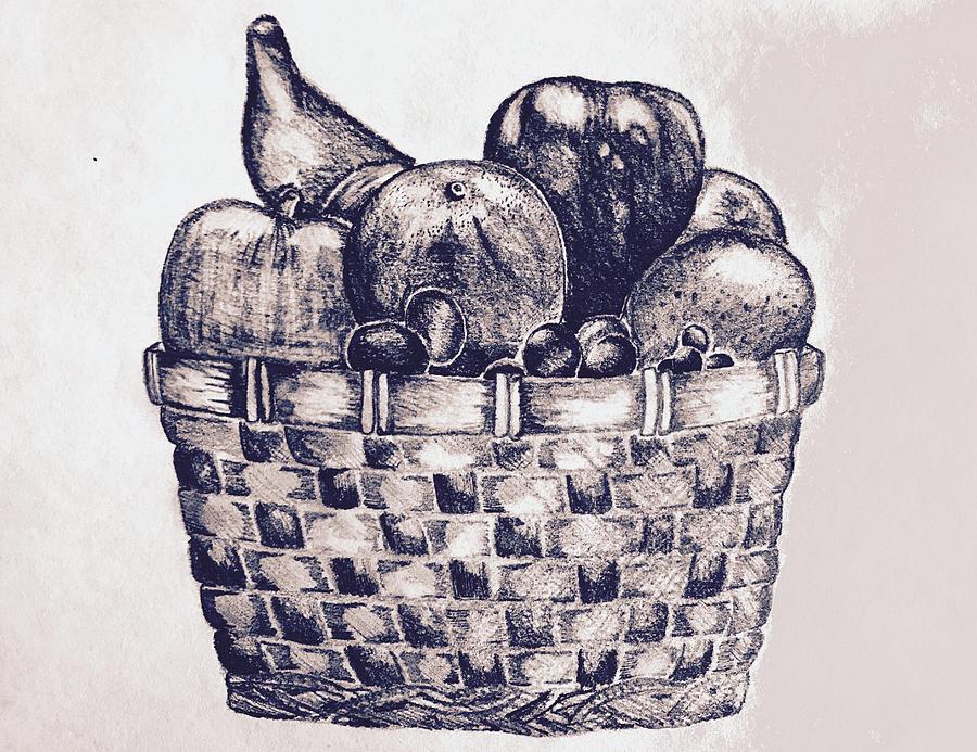 900x693 Fruit Basket In Black And White Drawing - Fruit Basket Drawing