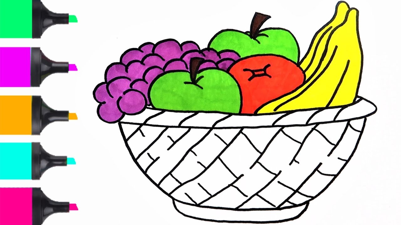 1280x720 How To Draw Fruit Basket Coloring Easy Coloring For Kids Art - Fruit Basket Drawing