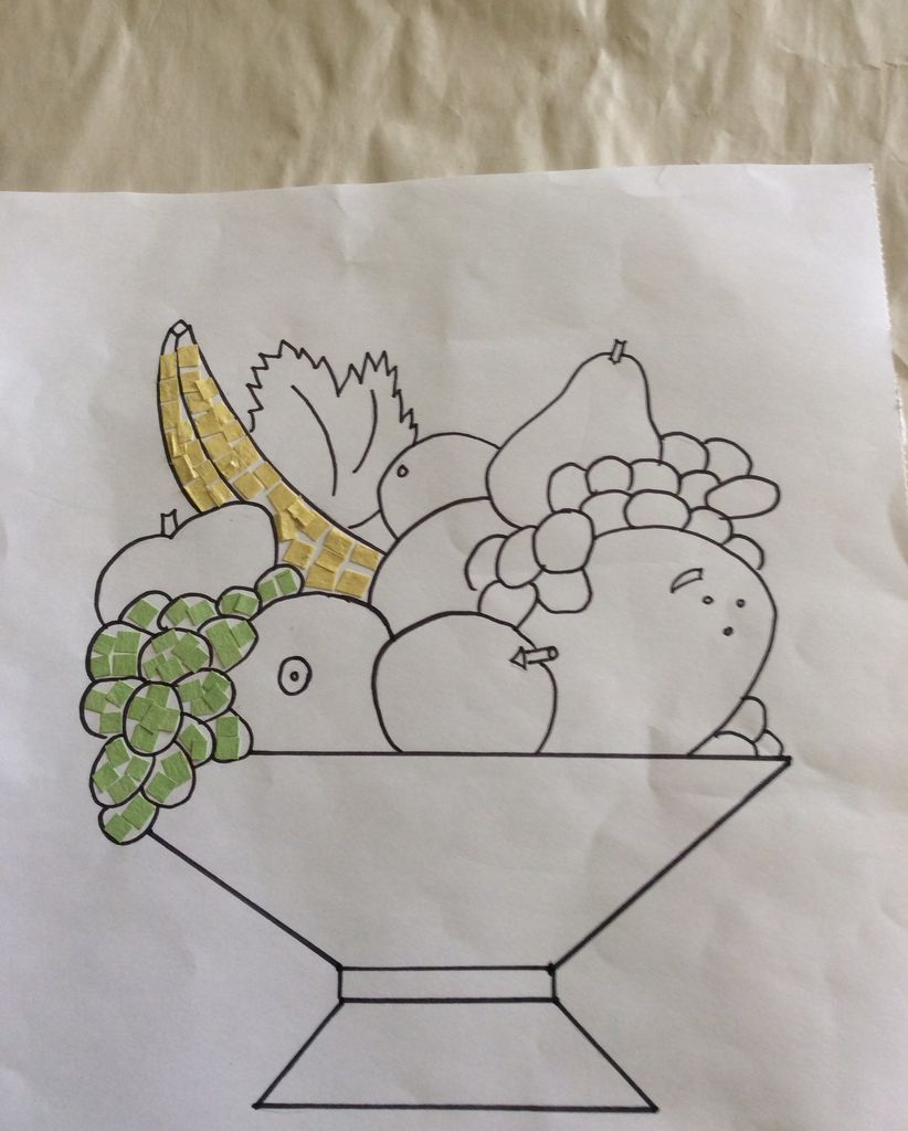 822x1024 Mosaic Art Fruit Basket Frame With Papers Kids Craft Steps - Fruit Basket Drawing Step By Step