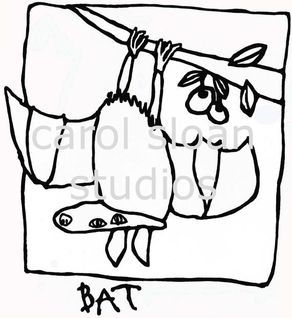 570x620 Thermofax Screen Fruit Bat Kid Drawn Etsy - Fruit Bat Drawing