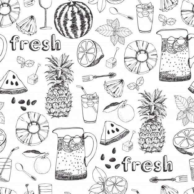 626x626 Fruit Pattern Vectors, Photos And Free Download - Fruit Line Drawing