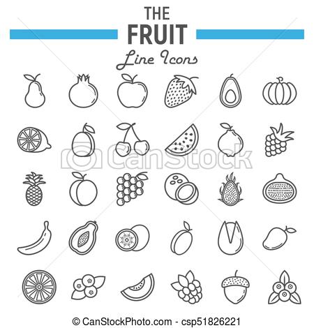 450x470 Fruit Line Icon Set, Food Symbols Collection, Vegetarian Vector - Fruit Line Drawing