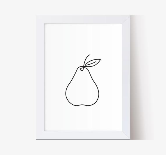 570x532 Abstract Pear Fruit Line Art Pear Wall Art Minimalist Etsy - Fruit Line Drawing