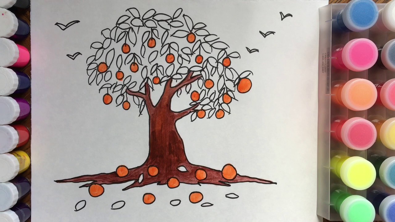 1280x720 Draw And Colour Fruit Tree - Fruit Tree Drawing