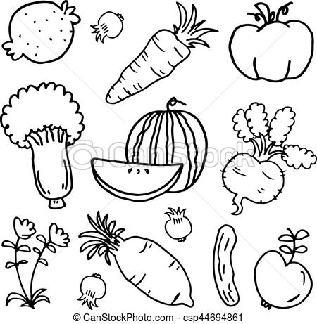 450x461 Doodle Of Vegetable And Fruit Hand Draw - Fruits And Vegetables Drawing