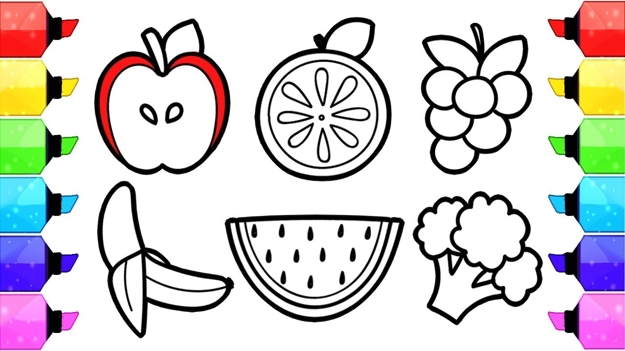 1280x720 fruits and vegetables coloring pages how to draw and color - Fruits And Vegetables Drawing