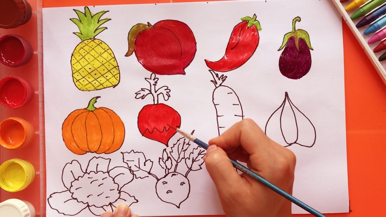 1280x720 how to draw fruits and vegetables learn coloring dresses - Fruits And Vegetables Drawing