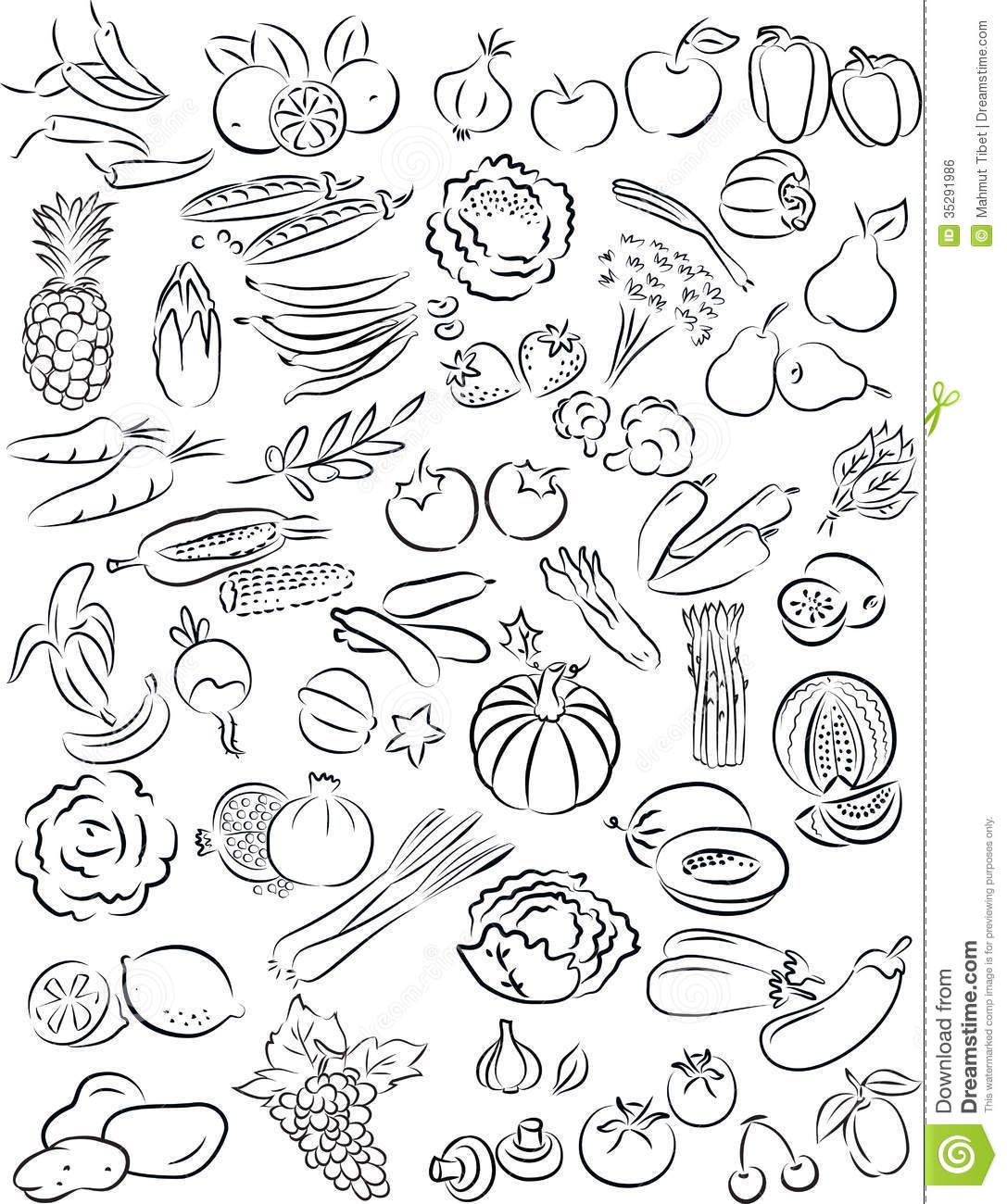 1087x1300 Vegetable Clipart Black And White Vegetables And Fruits Easter - Fruits And Vegetables Drawing Black And White