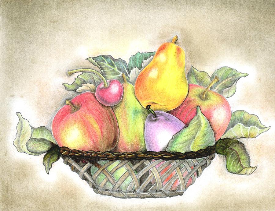 900x693 Basket Of Fruits Drawing - Fruits Drawing