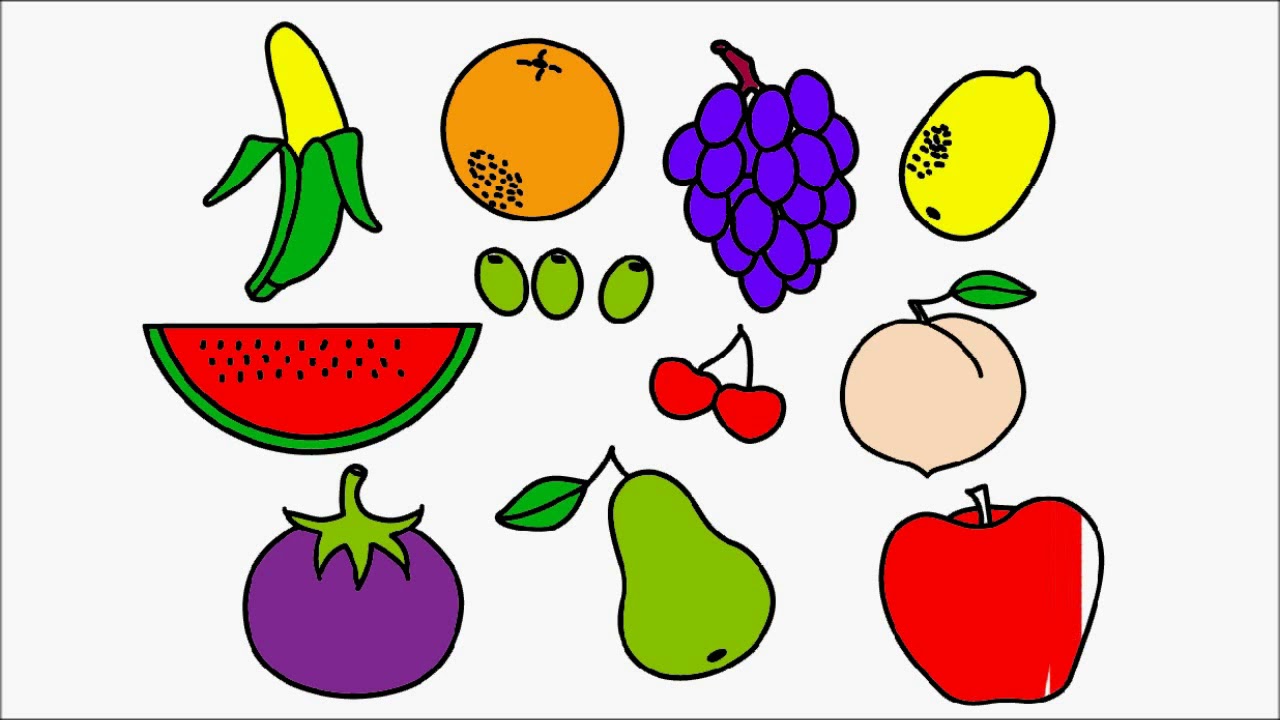 1280x720 how to draw fruits learn fruits names coloring book for kids - Fruits Drawing