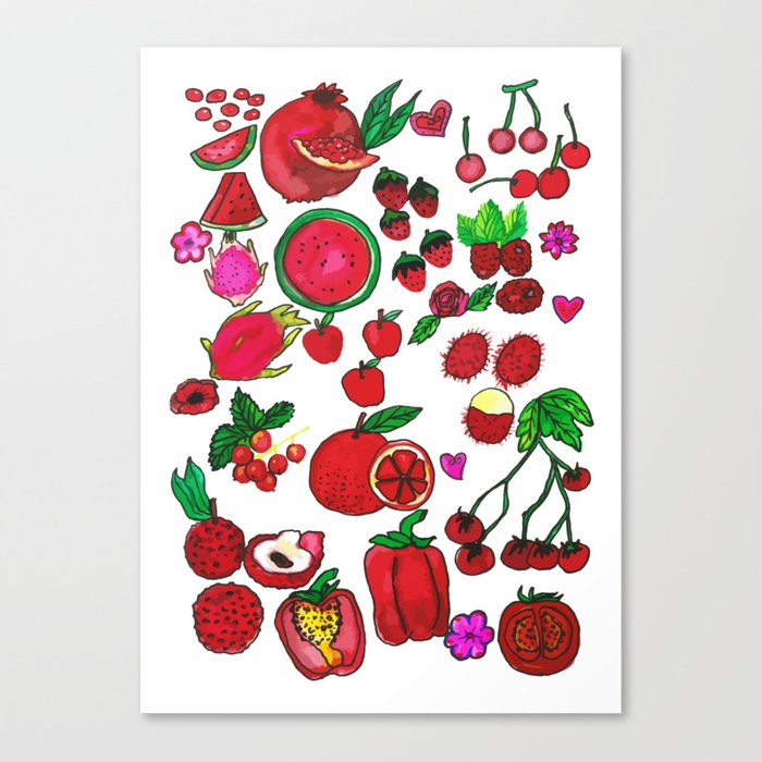 700x700 Red Fruits Drawing Canvas Print - Fruits Drawing
